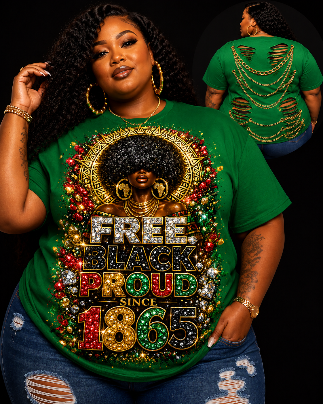 Free. Black. Proud. Since 1865 Juneteenth Tee – Front & Back Chain Edition