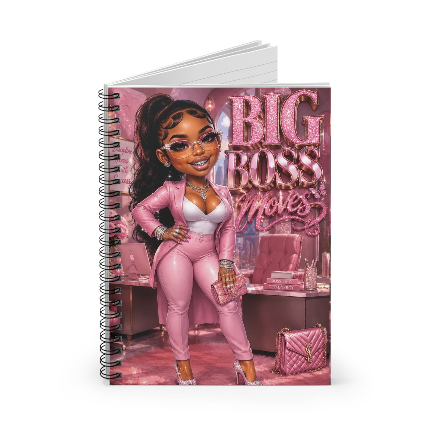 Big Boss Moves Spiral Notebook — Pink Glam Ruled Journal for Boss Girls