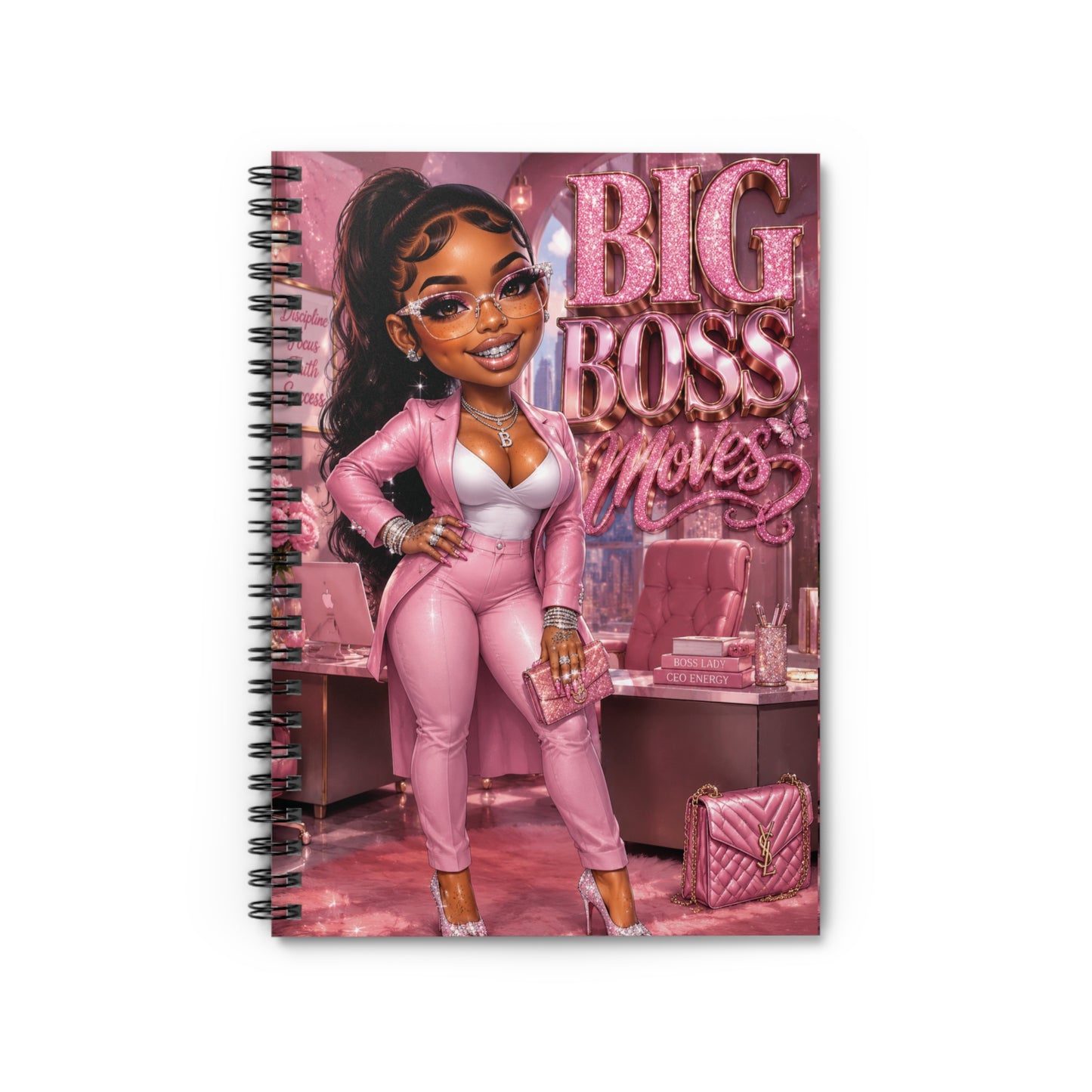 Big Boss Moves Spiral Notebook — Pink Glam Ruled Journal for Boss Girls