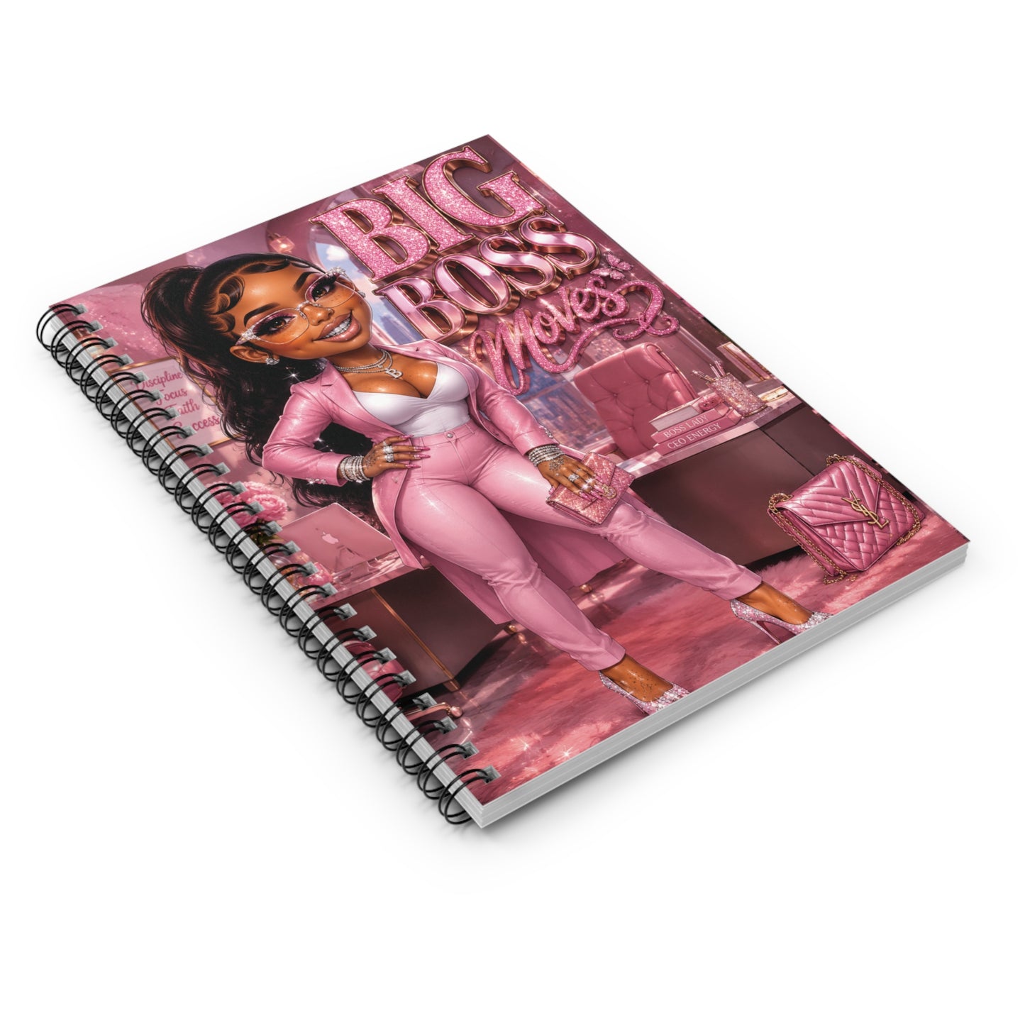 Big Boss Moves Spiral Notebook — Pink Glam Ruled Journal for Boss Girls